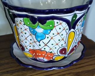 Mexican Talavera Pottery Planter with Saucer