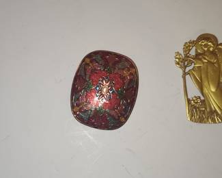 Vintage Angel Brooch and Cloisonné Pin Set