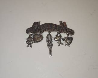 JJ Jonette Sterling Silver Charm Brooch with Whimsical Figures
