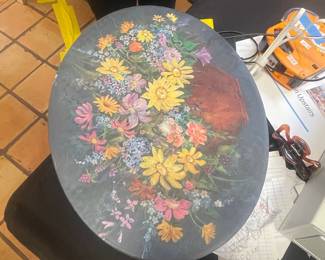 Vintage Floral Oval Hat Box