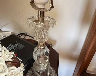 Crystal Table Lamp with Fluted Base and Faceted Stem