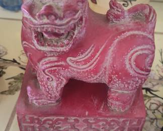 Red Resin Foo Dog Figurine