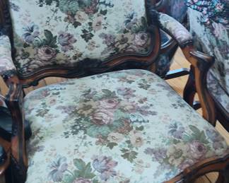 Louis XV Style Armchair with Floral Tapestry Upholstery