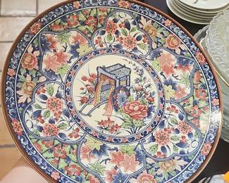 Imari Charger Plate with Garden Cart Motif by Sadamine
