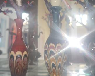 Murano Glass Perfume Bottles with Bird and Tree Motif