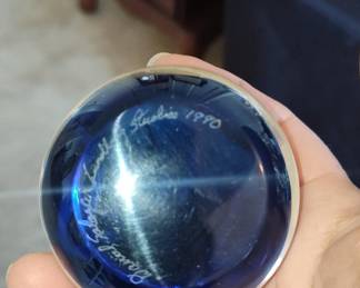 Hand-Blown Glass Paperweight with Crane