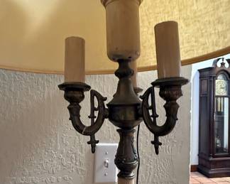 Vintage Brass Candelabra Torchiere Floor Lamp with Frosted Glass Diffuser