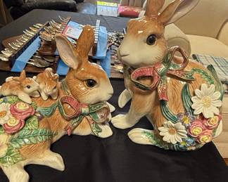 Fitz & Floyd Woodland Spring Ceramic Bunny Figurines