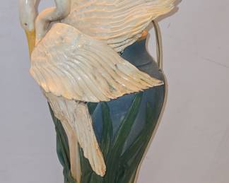 Art Deco Ceramic Lamp with Swans and Reeds