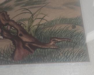 Vintage Japanese  silk Embroidery of Egrets and Water Lilies