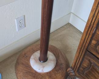 Vintage Torchiere Floor Lamp with Marble Base and Swirl Glass Shade