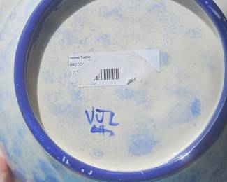 Hand-Painted Blue and White Ceramic Serving Bowl with Spiral Motifs