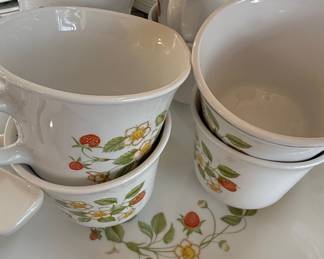 Corelle "Strawberry Sundae" Pattern Tea Cups and Saucers