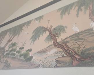 Vintage Japanese  silk Embroidery of Egrets and Water Lilies