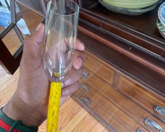 Murano Style Art Glass Champagne Flute with Cobalt Blue Foot and Yellow Speckled Stem