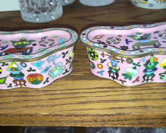 Pair of Vintage Chinese Cloisonné Enamel Cloud-Shaped Trinket Boxes