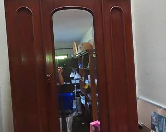 Antique Mahogany Mirrored Armoire with Drawer