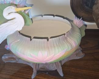 Fitz and Floyd Porcelain Egret and Lotus Bowl