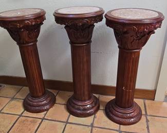 Victorian Style Marble Top Pedestal Stands (Set of 3)