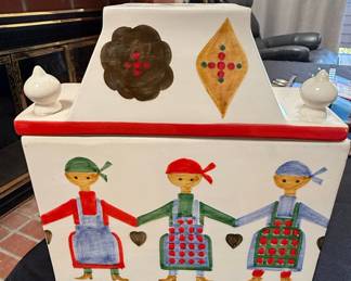 J.W. Co. Italy Ceramic Cookie Jar with Children Motif