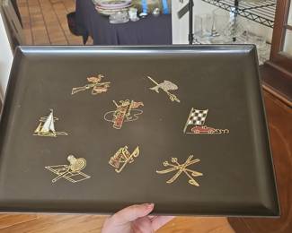 Vintage Couroc Serving Tray with Sports Motifs