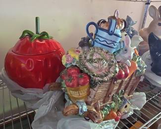 Fitz and Floyd Strawberry and Garden Scene Ceramic Cookie Jars