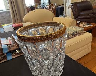 Cut Crystal Ice Bucket with Gilt Rim