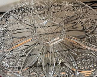 American Brilliant Cut Glass Relish Tray with Center Bowl