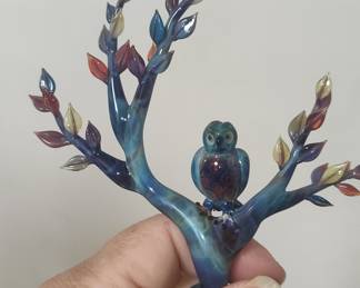 Glass Owl on Tree Figurine