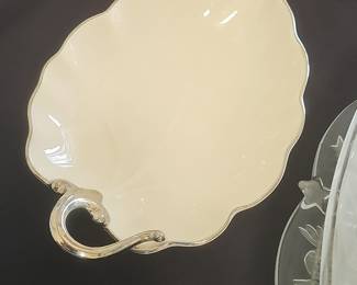 Lenox "Leaf" Shaped Serving Dish with Silver Trim