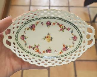 Schumann Arzberg Germany Porcelain Trinket Dish with Floral Decor and Reticulated Rim