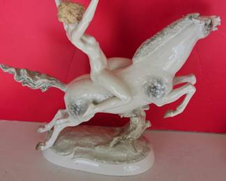 Hutschenreuther Porcelain Figurine of a Nude Woman Riding a Horse