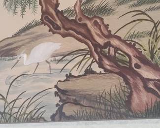 Chinese Egrets and Willow Painting on Silk