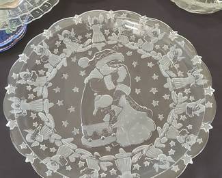 Mikasa "Holiday Lights" Crystal Glass Tray with Angels and Santa Claus