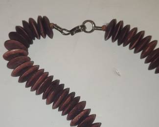 Bohemian Wood and Stone Beaded Necklace with Jasper Pendant