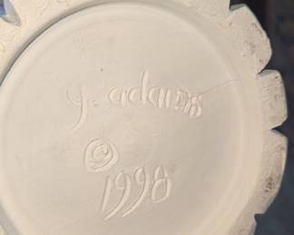 Y.  Adams 1998 Ceramic Art Vase with Birds and Water Lilies