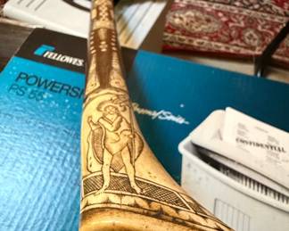 Scrimshaw Powder Horn with Axe Head