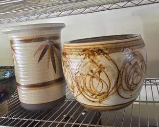 Stoneware Pottery Vase and Bowl Set