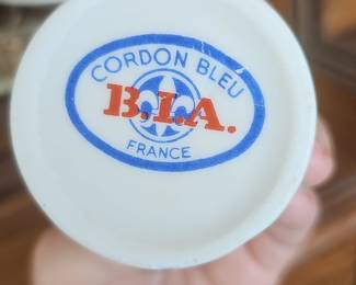 Cordon Bleu B.I.A. France Ceramic Creamer, Sugar Bowl, and Pitcher Set with Blue Floral Motif