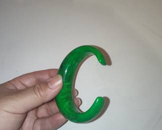 Green Marbled Lucite Crescent Bangle Bracelet