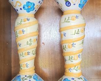 Hand-Painted Italian Ceramic Candlesticks