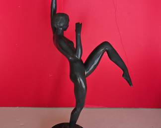 Art Deco Bronze Dancer with Crescent Moon Sculpture