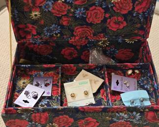 Floral Fabric Jewelry Box with Assorted Earrings
