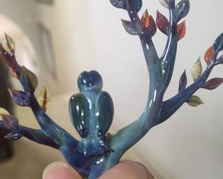 Glass Owl on Tree Figurine