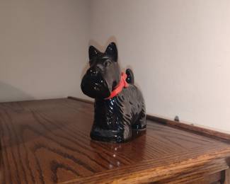 Black Ceramic Scottish Terrier Figurine with Red Bow