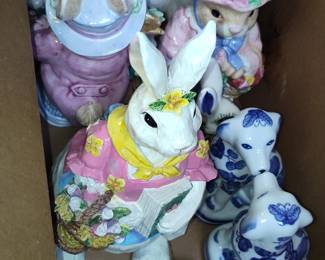 Fitz and Floyd Easter Bunny and Blue Willow Style Animal Figurines Collection