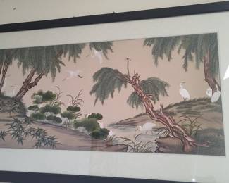 Chinese Egrets and Willow Painting on Silk