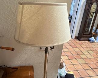 Vintage Brass Candelabra Torchiere Floor Lamp with Frosted Glass Diffuser