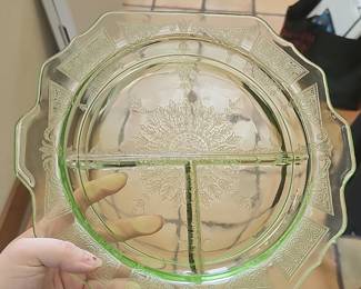 Green Depression Glass Divided Serving Plate