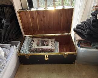 Vintage Black Cedar Lined Steamer Trunk